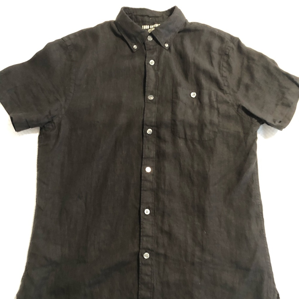 TODD SNYDER Black S/Slv Linen Shirt, Med